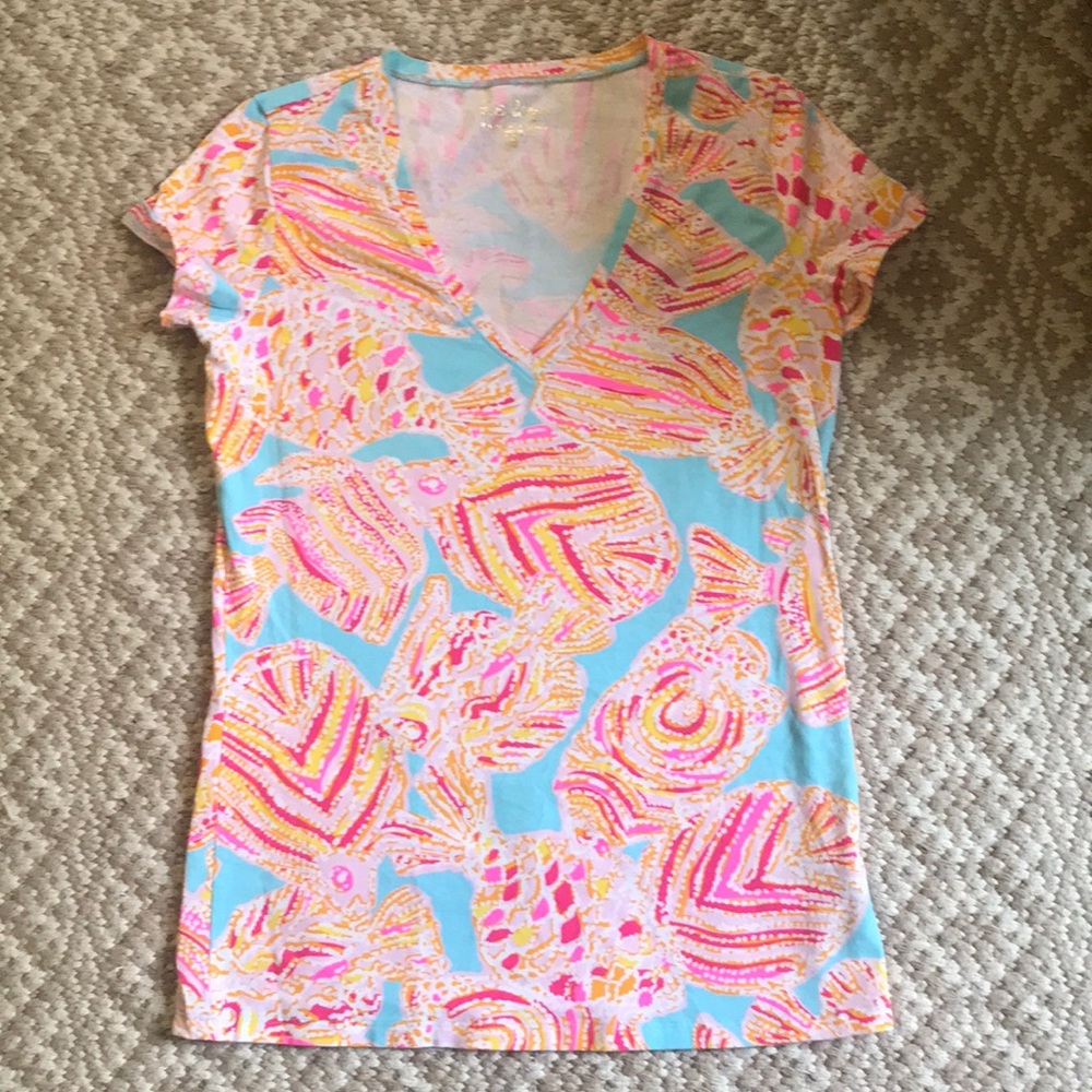 Lilly Pulitzer Blue/Pink/Orange Cotton Fish Tee